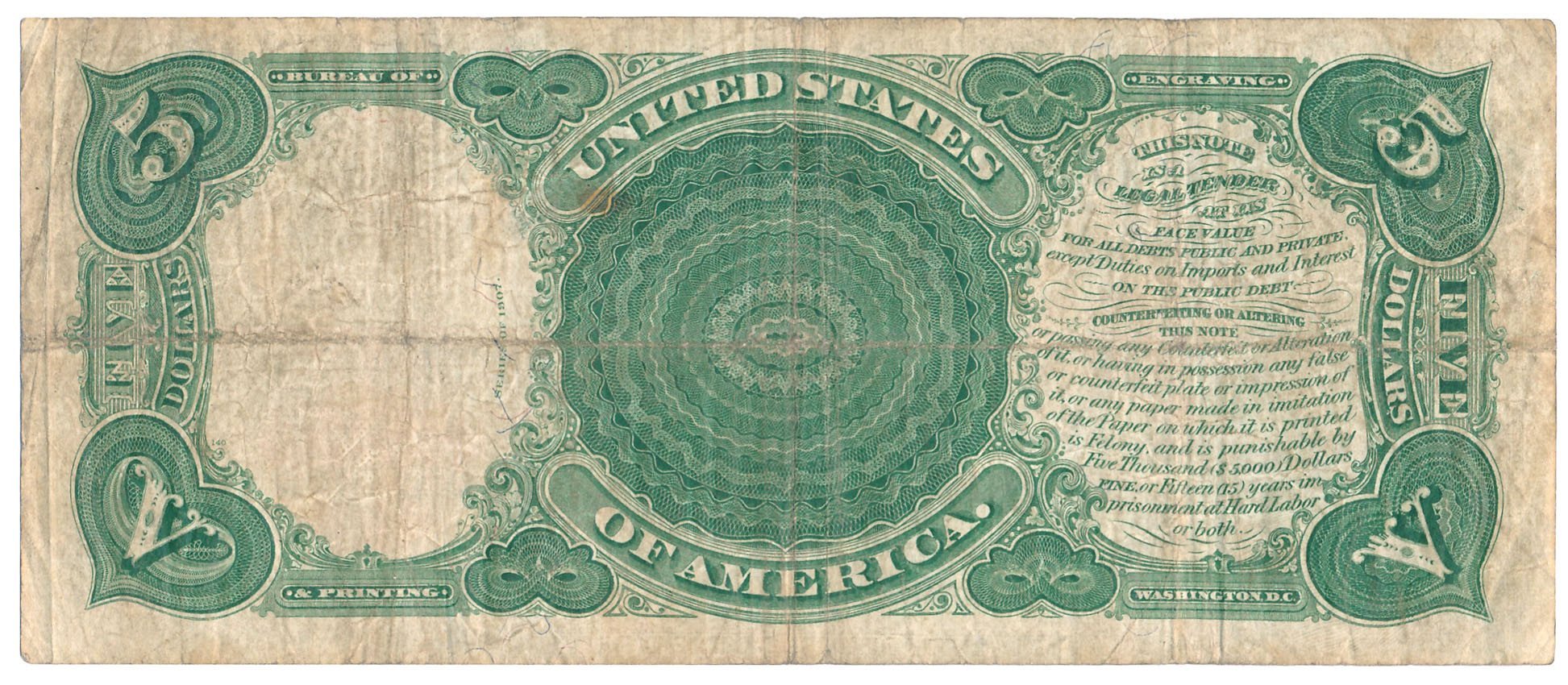 USA. 5 dolarów 1907 Legal Tender, Large Size seria K